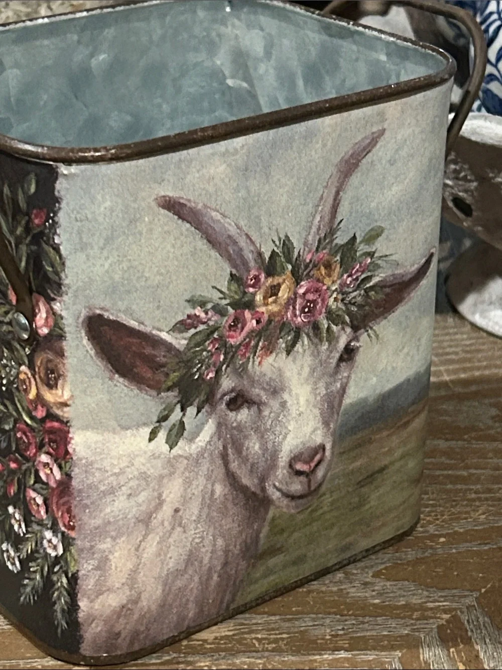 NEW! Vintage Inspired Bohemian Farmhouse Rooster Galvanized Black Metal Bucket